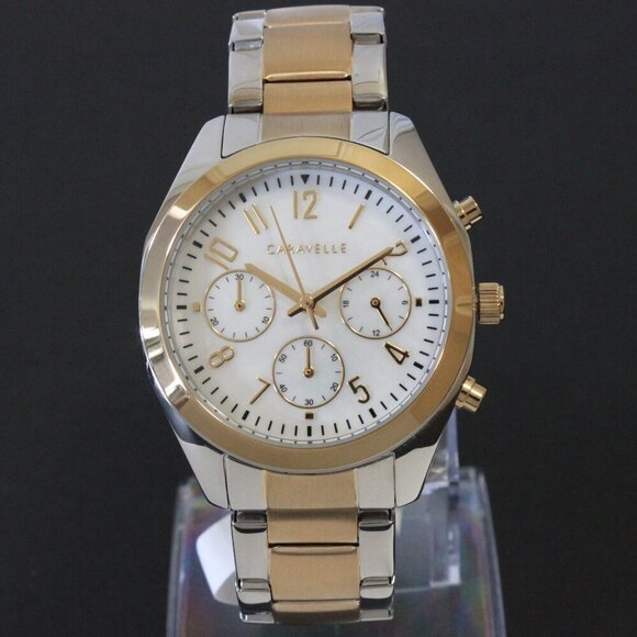 Caravelle Ladies Sports Watch By Bulova Chronograph Mother Of Pearl Dial 36mm - Picture 3 of 13